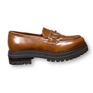 Nero Giardini Bit Platform Loafers Italian Cognac Brown Leather Chunky Sole 37